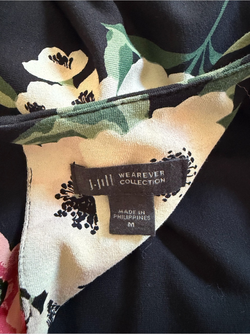J. Jill Black Floral Midi Dress with Short Sleeves - Picture 5 of 5
